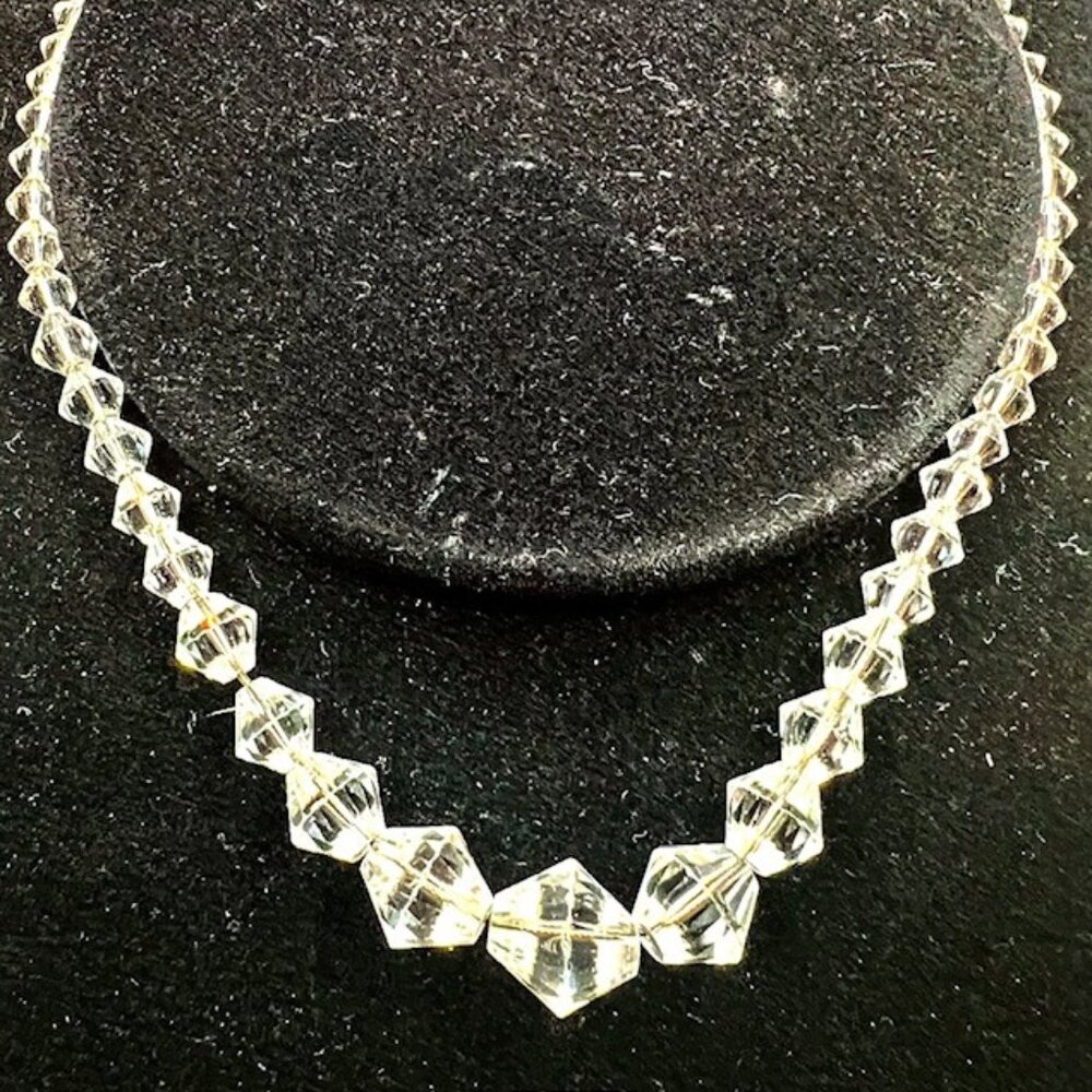 Antique Deco Necklace with Unique Shaped Crystal Graduated Beads